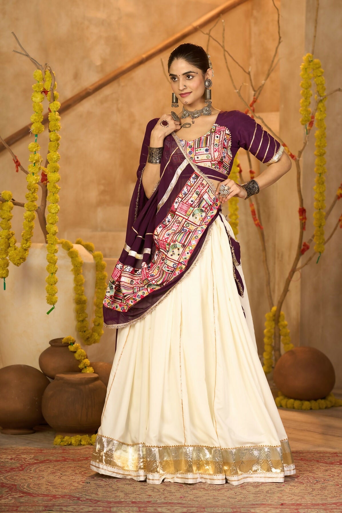 AI Fashion Off White Crepe Designer Navratri Wear Lehenga Choli Collection | Grocsy