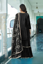 Teeya Creation Black Colour Chinnon Silk Heavy Embroidery Work Fully Stitched Salwar Suit | Grocsy
