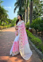 Vamsee Radhika Jaal Pink Organza Silk Saree | Grocsy