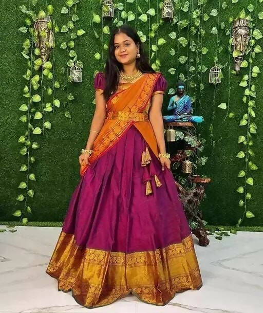 DEIANA'S Beautiful KanJivaram Silk Jari Lahengha Choli - Maroon | Grocsy