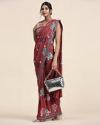 Peach Pure Georgette Sequence work Ready to wear Saree with stitched Blouse - Nirvana | Grocsy