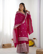Joban Fashion Pink Kurta Set Silk Sequins , Zari, Coding & Thread Embroidered work | Grocsy