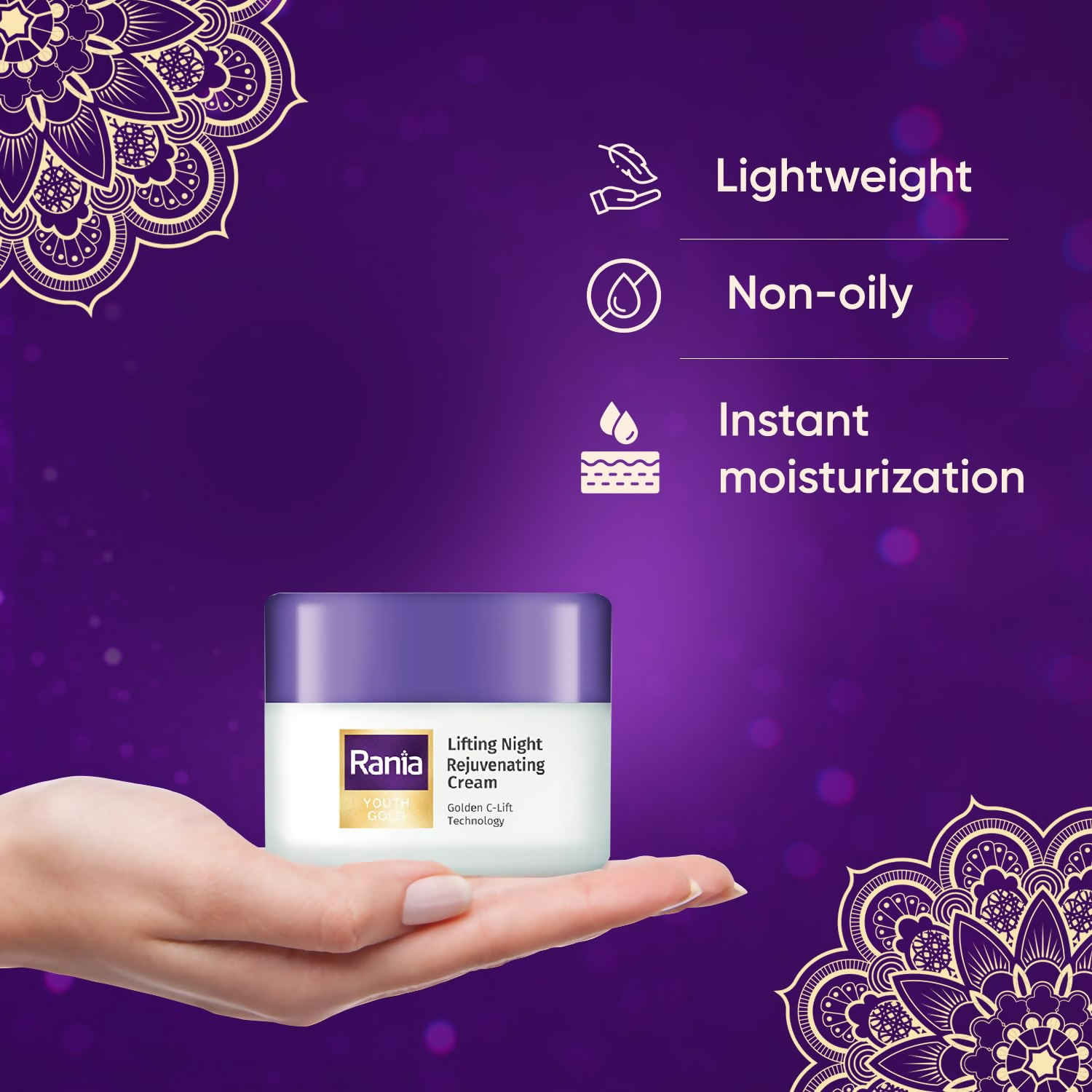 Rania Night Cream with Vitamin C, 24K Gold, Niacinamide | Grocsy