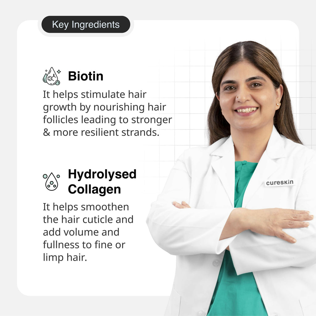 Cureskin Biotin & Collagen Vitamin B5 Glycolipids Shampoo: Strengthen Hair, Reduce Hairfall & Repair Damage | Grocsy
