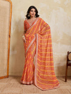 Teeya Creation New Trendy Leheriya Bandhani Georgette Saree For Daily Wear -Orange | Grocsy