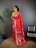 Joban Fashion Banarasi Pink Woven Soft Silk Saree | Grocsy