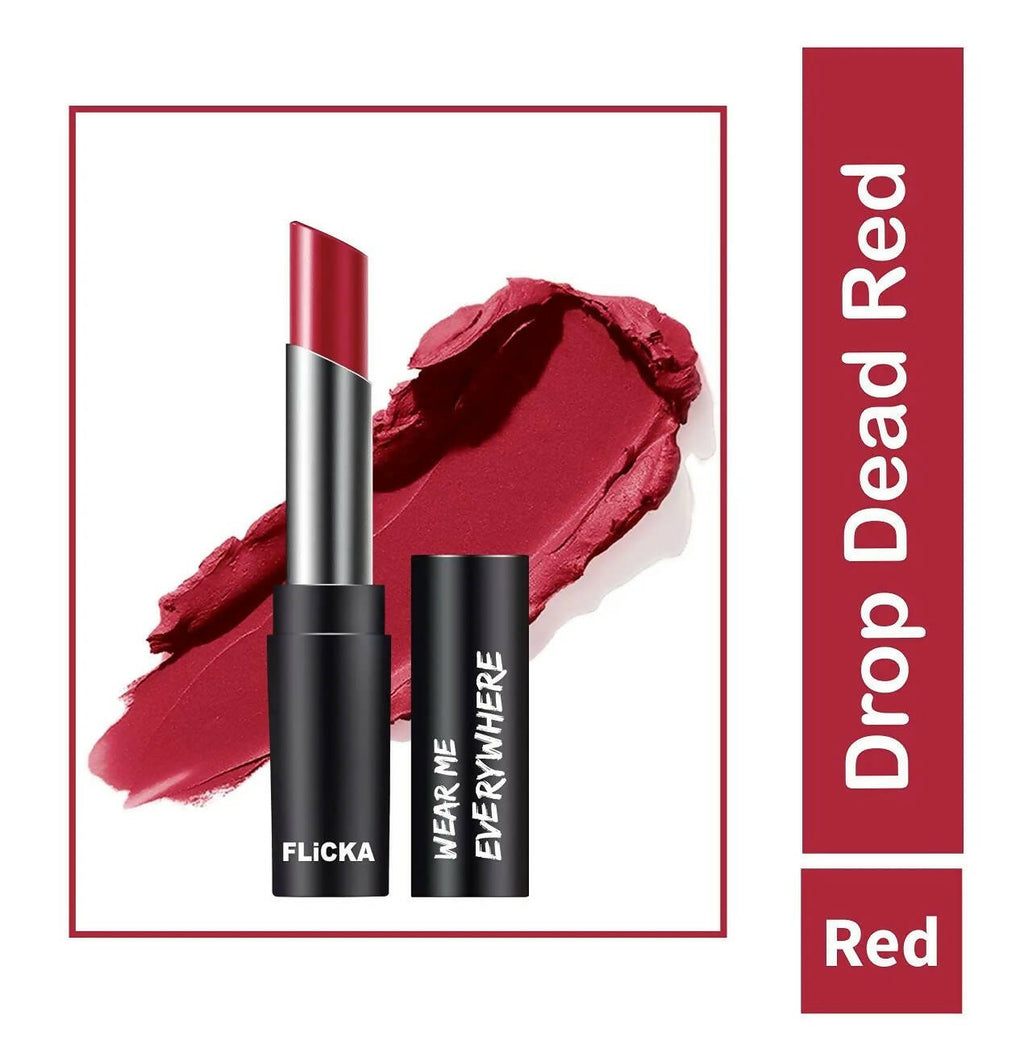 FLiCKA Wear Me Everywhere Creamy Matte Lipstick Drop Dead Red | Grocsy