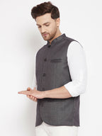 Even Apparels Grey Merino Men Woven Nehru Jacket PW685 | Grocsy