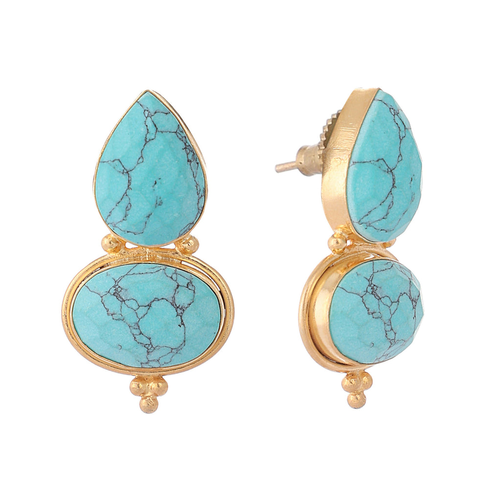 Nuyug 22K Gold Plated Turquoise Embrace Earrings | Grocsy