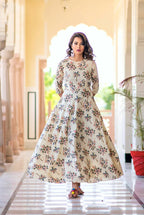 Partywear Designer Cream Pure Maslin Gown - Anbazaar | Grocsy
