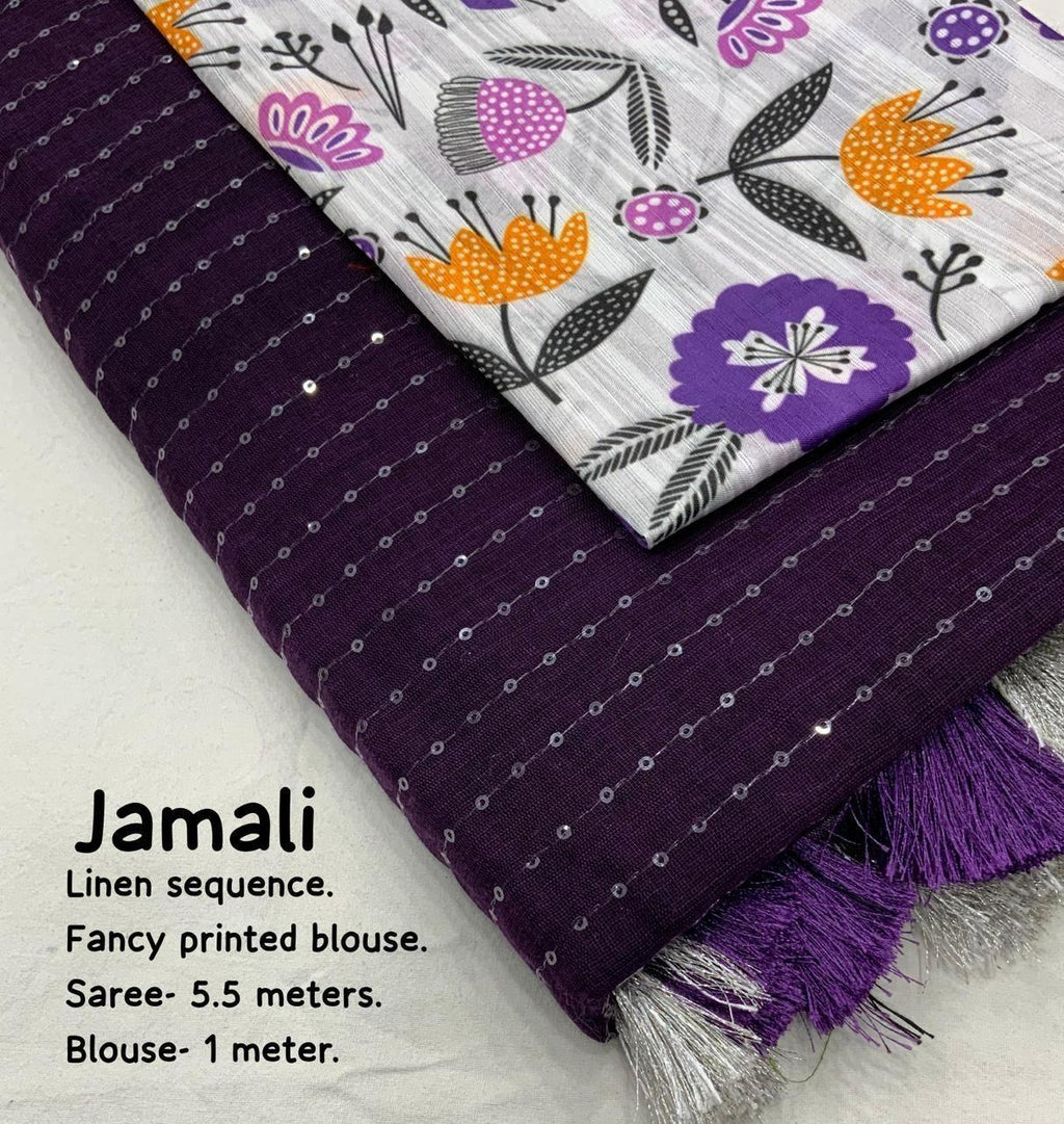 Purple Linen Sequence Saree with Unstitched Blouse - Hiral Fashion | Grocsy