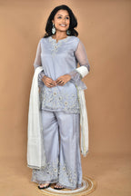 Morchari Women And Hand Embroidery Palazzo Set-Grey | Grocsy