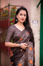 Coffee Silk Blend Ethnic Motifs Saree with Unstitched Blouse - Hiral Fashion | Grocsy
