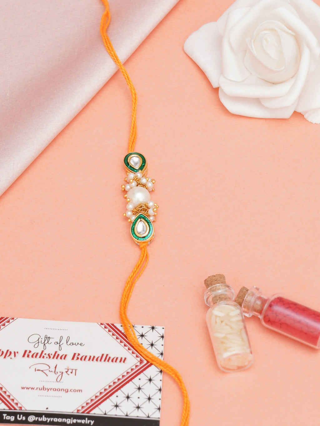 Designer kundan Rakhi - Ruby Raang | Grocsy