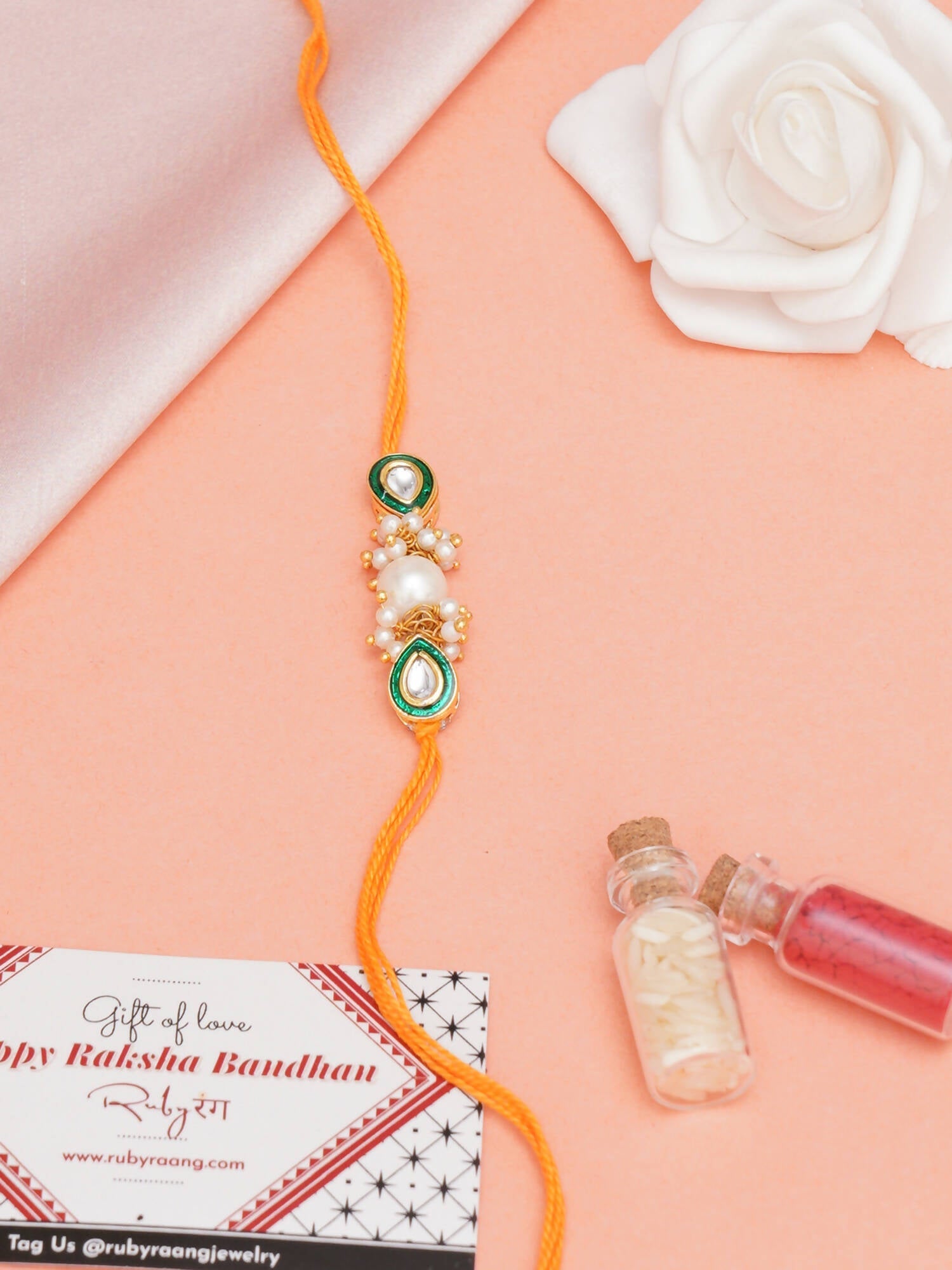Designer kundan Rakhi - Ruby Raang | Grocsy