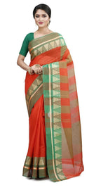Exclusive Collection Red 100% Pure Cotton Tant Saree | Grocsy