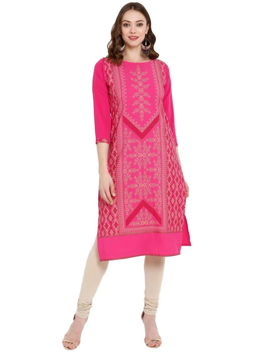 Ahalyaa Women Crepe Pink Printed Straight Kurta | Grocsy