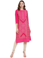 Ahalyaa Women Crepe Pink Printed Straight Kurta | Grocsy