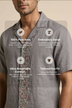 Driftstone — Grey Embroidered Linen Shirt by Hilo Design | Grocsy