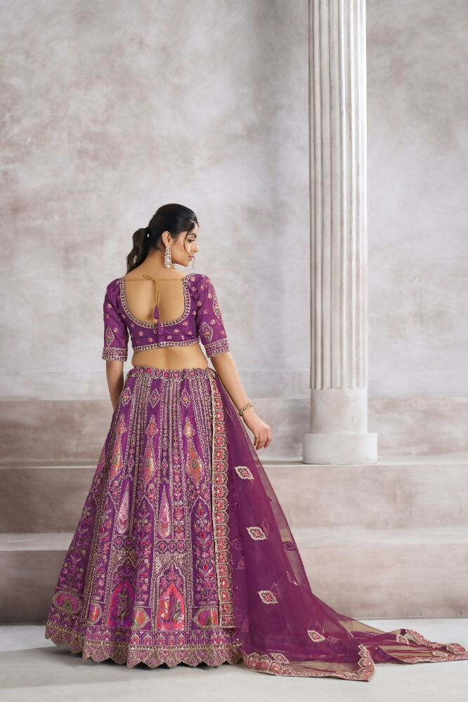 Kesar Fab Purple Banarasi Silk Hand_Woven Lehenga | Grocsy