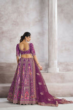 Kesar Fab Purple Banarasi Silk Hand_Woven Lehenga | Grocsy