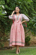 Kaajh Women's Pink Hand Block Printed Dress | Grocsy