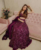 Jyoti Fashion Women's Wine Velvet Thread with Sequins & Ruffle Border Work Designer Lehenga Choli Set | Grocsy