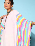 Ahalyaa Women Lovely Pink Crepe Vacation Stripes Kurta | Grocsy