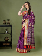 Lorenvalley Fashion Purple Patola Silk Woven Design Zari Meenakari Weaving Saree | Grocsy