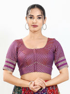 Joban Fashion Purple Brocade Padded Blouse With Round Neck Elbow Sleeves | Grocsy