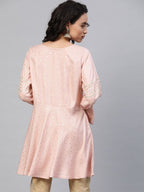 Ahalyaa Women Pink Rayon Golden Ethnic Print Tunic | Grocsy