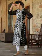 Juniper Women's Black Georgette Printed Kurta | Grocsy