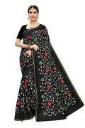 Vamika Black Chanderi Cotton Red Flowers Embroidery Saree | Grocsy