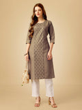 Jyoti Fashion Women's Khaki Cotton Blend Embroidered Kurta Pant Set | Grocsy