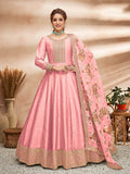 Myra Baby Pink Art Silk Embroidered Anarkali Suit | Grocsy