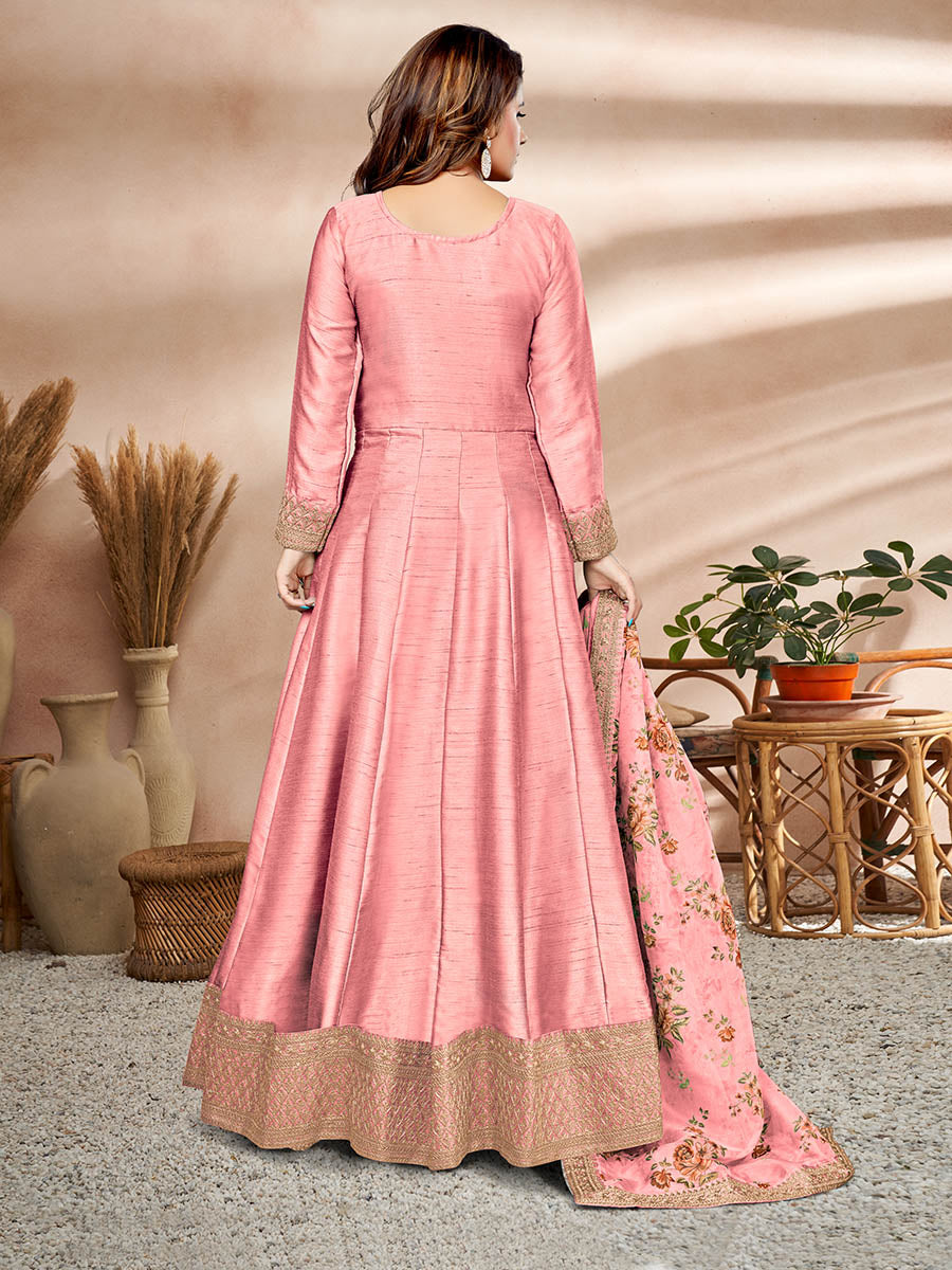 Myra Baby Pink Art Silk Embroidered Anarkali Suit | Grocsy