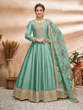 Myra Sea Green Art Silk Embroidered Anarkali Suit | Grocsy