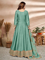 Myra Sea Green Art Silk Embroidered Anarkali Suit | Grocsy