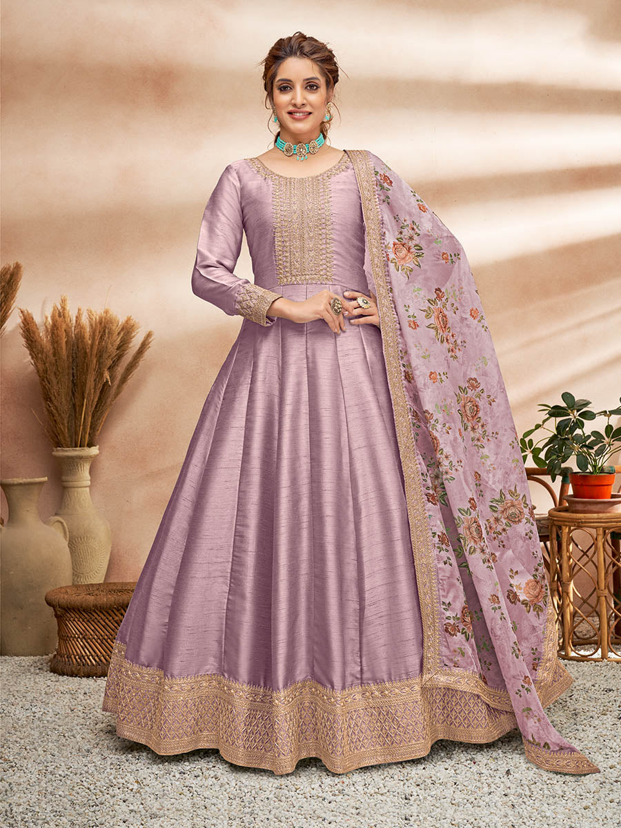 Myra Violet Art Silk Embroidered Anarkali Suit | Grocsy