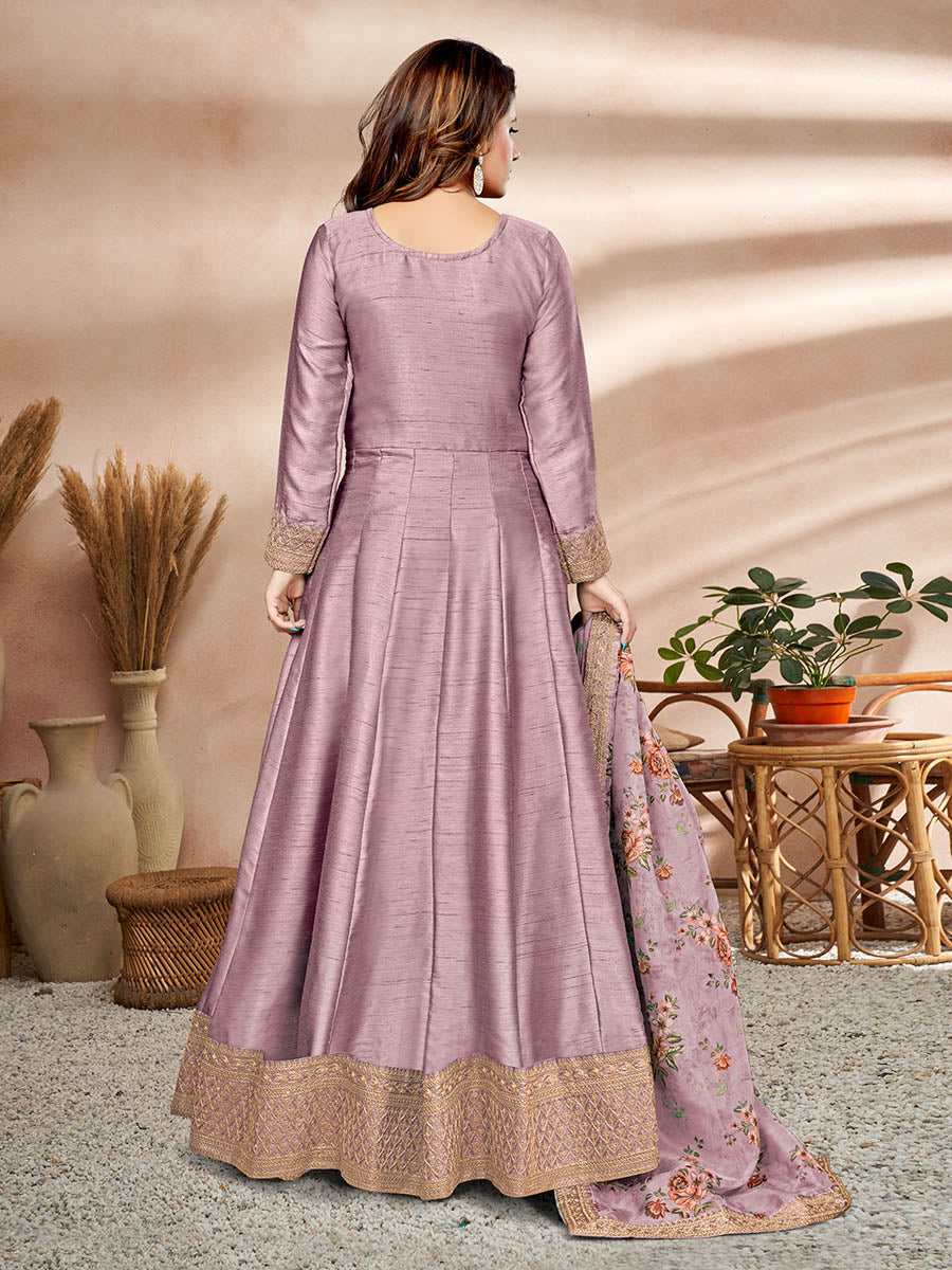 Myra Violet Art Silk Embroidered Anarkali Suit | Grocsy
