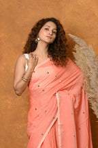 Very Much Indian Pure Mul Cotton Handloom Saree - Peach | Grocsy