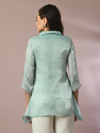 Myshka Women's Blue Solid Longline Party Tunic | Grocsy