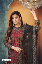 Anaita Maroon Embroidered Net Salwar Suit | Grocsy