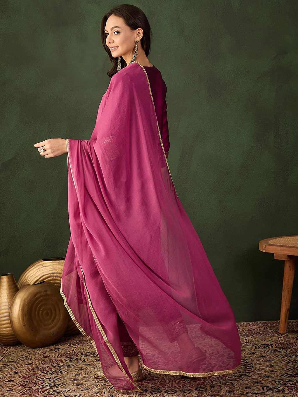 Sangria Woven Design Kurta & Trouser With Dupatta | Grocsy