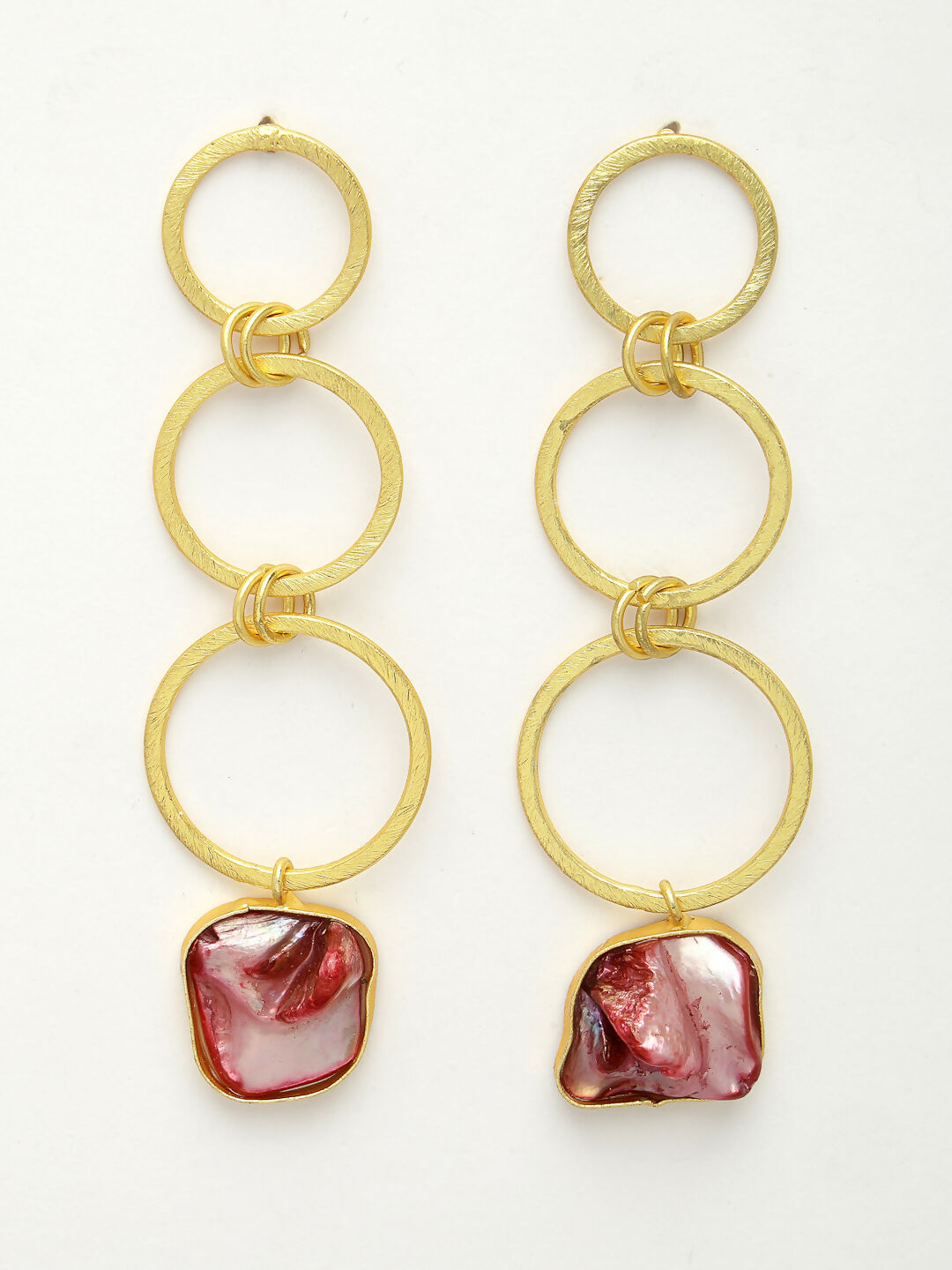 NVR Women's Gold-Polished Mother of Pearl Handcrafted Drop Earrings