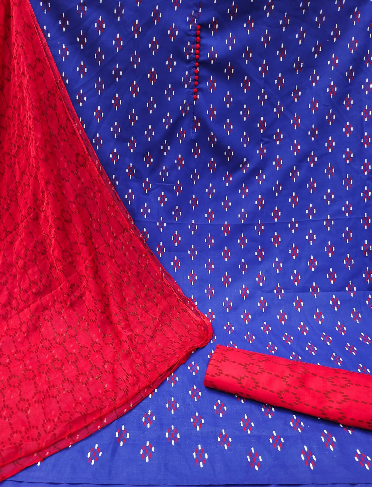 Blue Cotton Printed Unstitched Dress Material - Amara | Grocsy