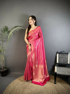 Joban Fashion Pink Floral Motifs & Ethnic Design Soft Satin Silk Kanchipuram Saree | Grocsy