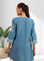 Joban Fashion Teal Silk Embroidered Readymade Tunic | Grocsy