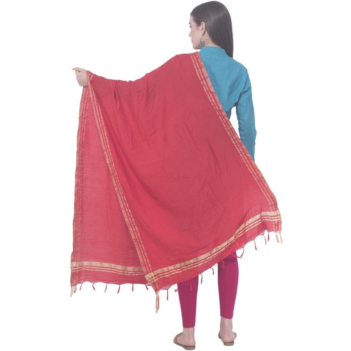 A R Silk Red Color Golden Border Cotton Dupattas and Chunnis | Grocsy