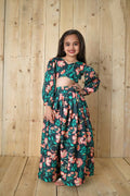 Aayaa Designer Printed Chinon Crochet Sequance Kids Lehenga Choli - Green | Grocsy